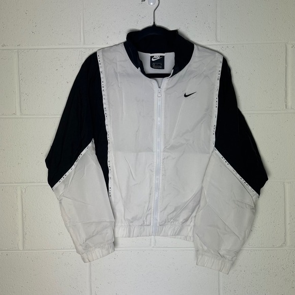 Nike Jackets & Blazers - Nike Womens Sportswear Windbreaker Jacket Black‎ White Logo Tape Spellout Small